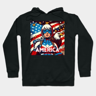 America Patriotic Female Comic Book Cosmic Superhero July 4 USA Bald Eagle Hoodie